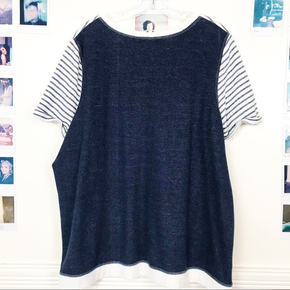 Avenue Striped Terry Cloth Short Sleeve Tee Tunic - Picture 4 of 6